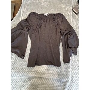 Fever Womens Off Shoulder Bell Sleeve Zebra Print Blouse Black Size Large